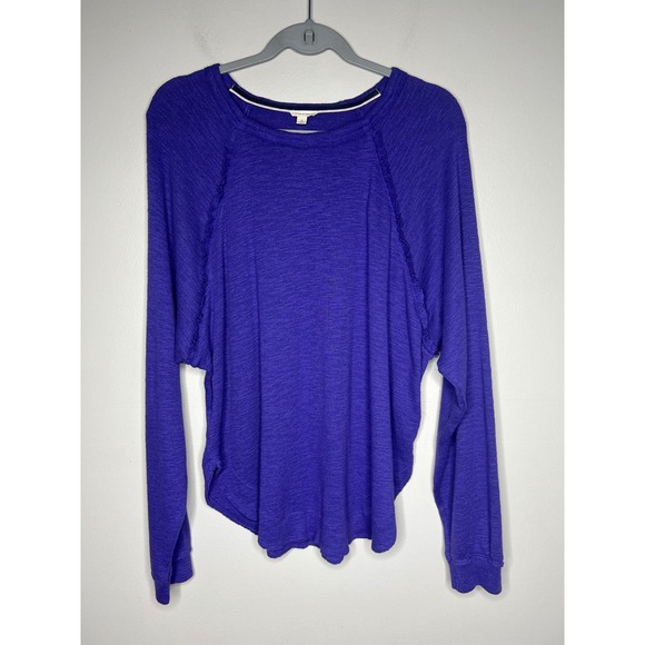 Pilcro and the Letterpress Tops - Pilcro Anthropologie Diana Ruffled Raglan Thermal Top Long Sleeve Purple XL Boho